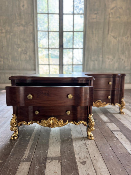 Petite commode nightstands with elegant carving~