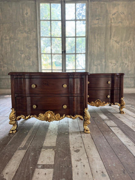Petite commode nightstands with elegant carving~