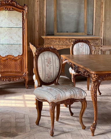 Louis XV dining chairs with exuberant bows