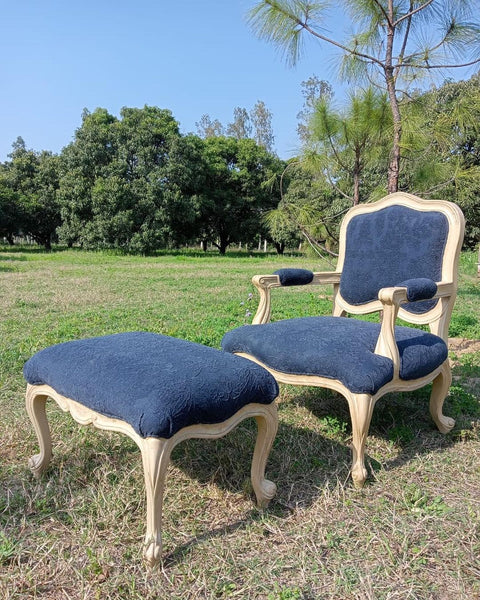 Louis XV fauteuil and ottoman set
