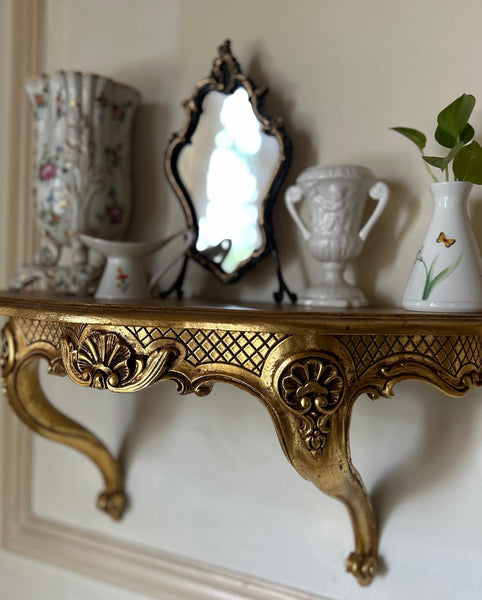 Sleek wall Étagère with gold leafing~