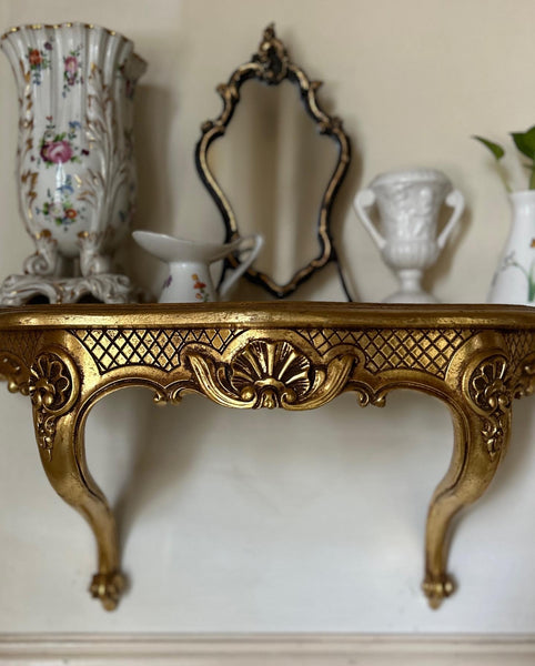 Sleek wall Étagère with gold leafing~