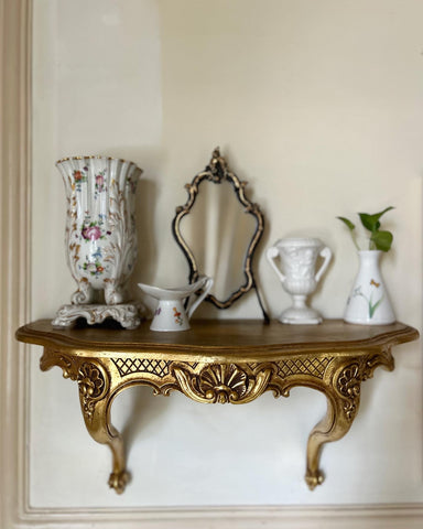 Sleek wall Étagère with gold leafing~