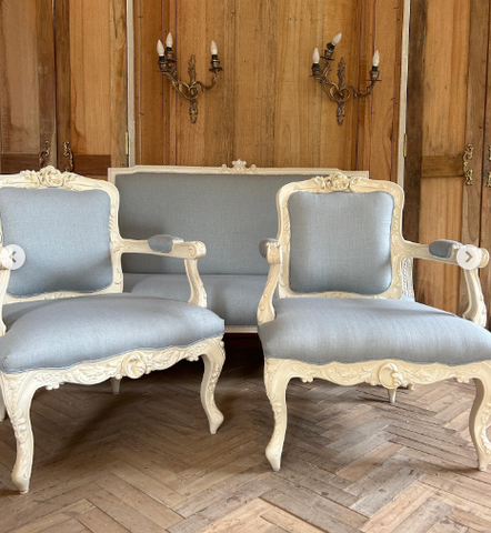 Pair of Louis XV Rococo fauteuil~