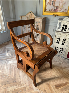 Chair/ stepping stool in classic walnut with wicker seat~