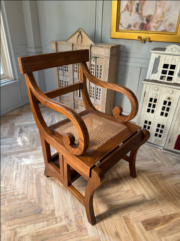 Chair/ stepping stool in classic walnut with wicker seat~