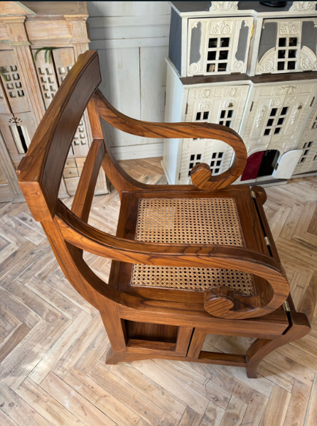 Chair/ stepping stool in classic walnut with wicker seat~