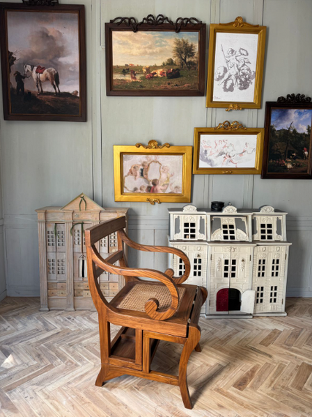 Chair/ stepping stool in classic walnut with wicker seat~