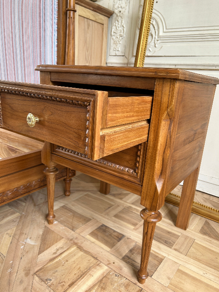 Louis XVI side table / nightstand of subtle country features