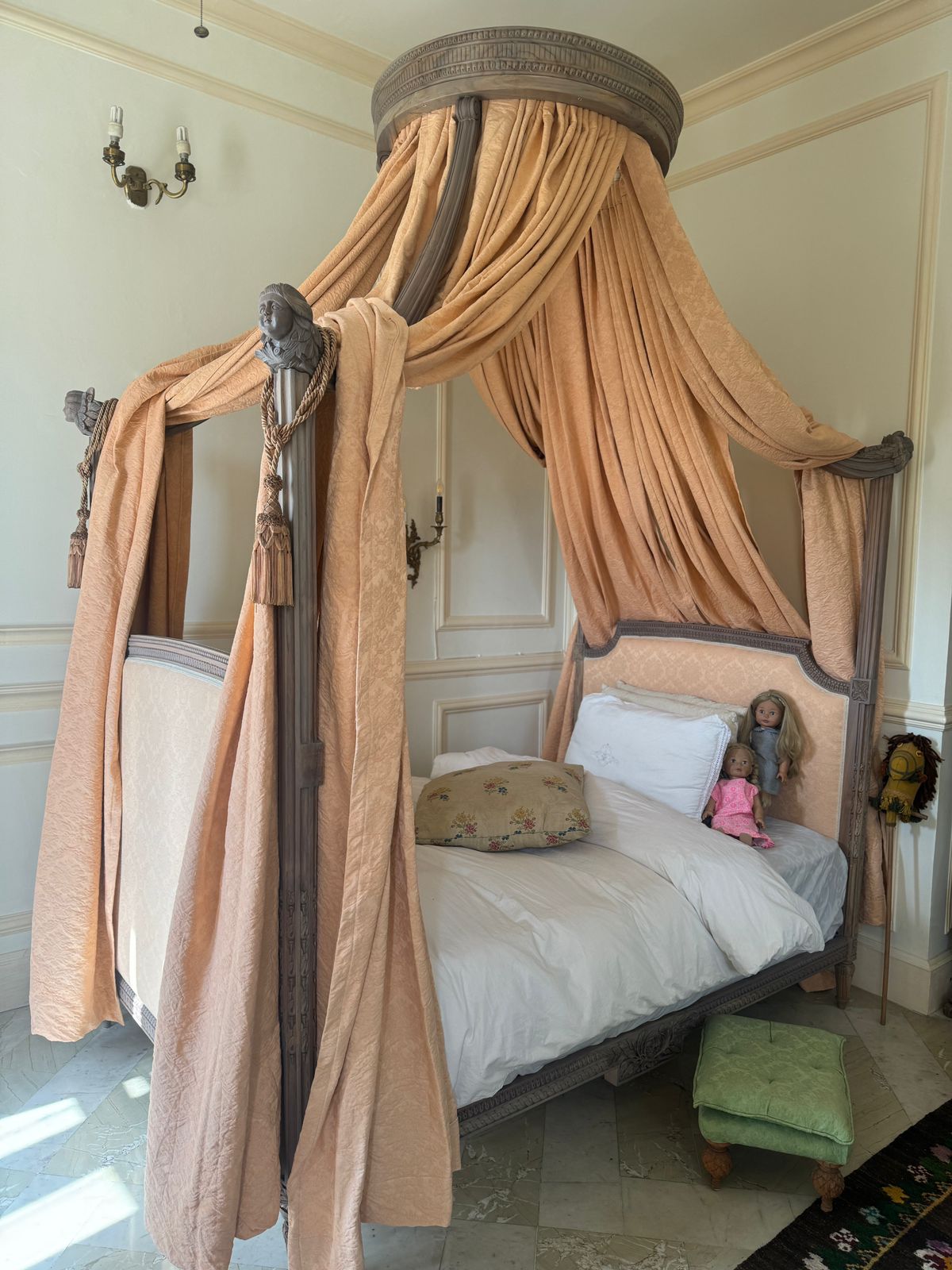 Four Poster Louis XVI Bed with cherub and ciel de lit
