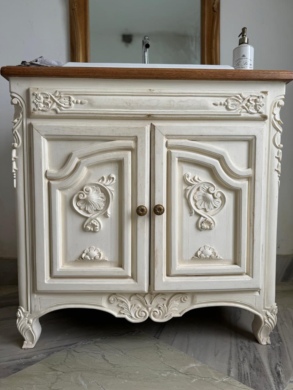 Louis XV vanity with Provencal style paint and carving~