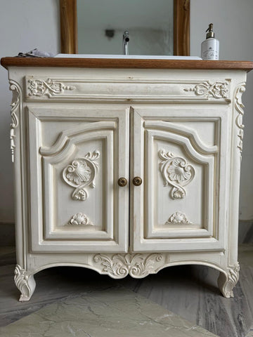 Louis XV vanity with Provencal style paint and carving~
