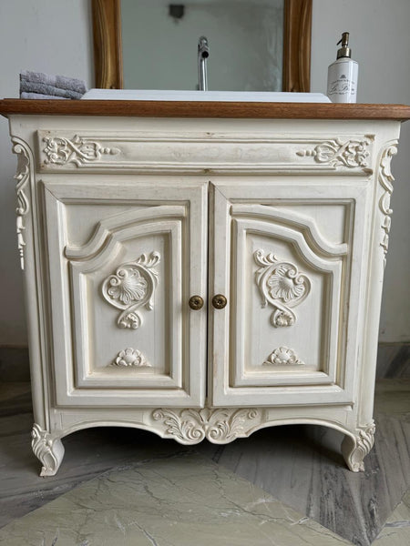 Louis XV vanity with Provencal style paint and carving~