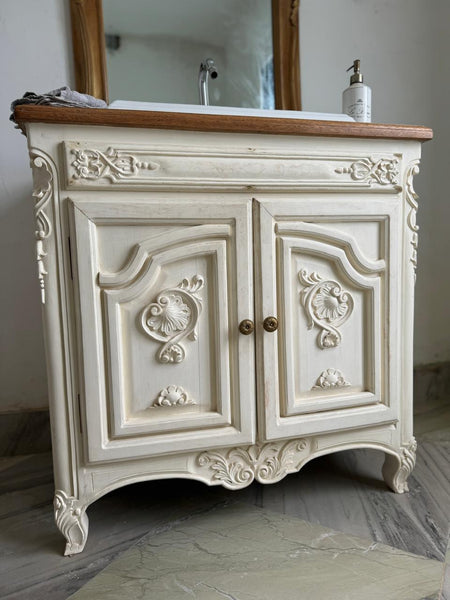 Louis XV vanity with Provencal style paint and carving~