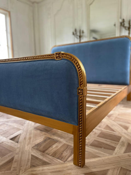 Classic upholstered bed with elegant carving~