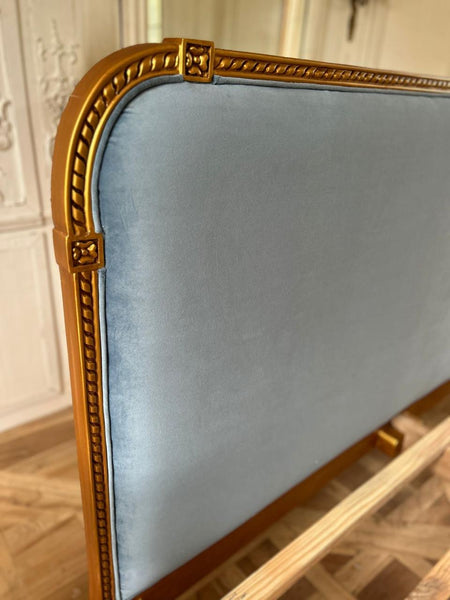 Classic upholstered bed with elegant carving~