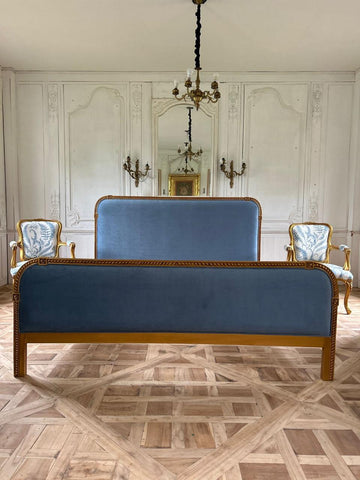 Classic upholstered bed with elegant carving~