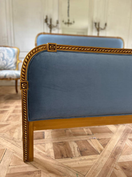 Classic upholstered bed with elegant carving~