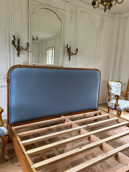 Classic upholstered bed with elegant carving~