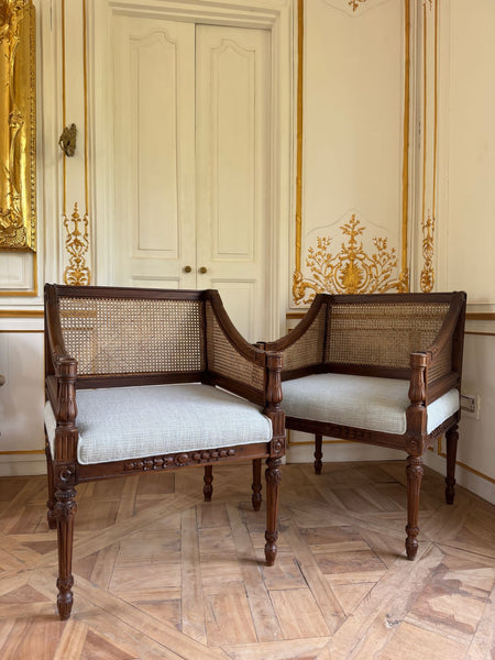 Elegant Louis XVI armchair with wicker back~