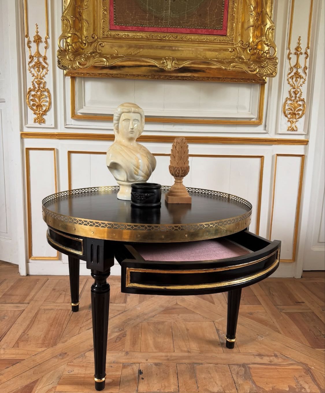 Side table with brass trimming~