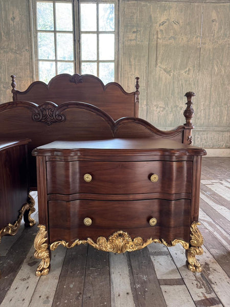 Petite commode nightstands with elegant carving~