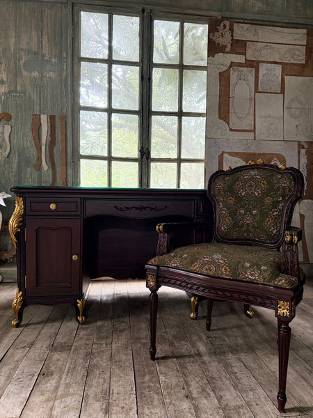 Louis XVI shield back arm chair in dark stain~