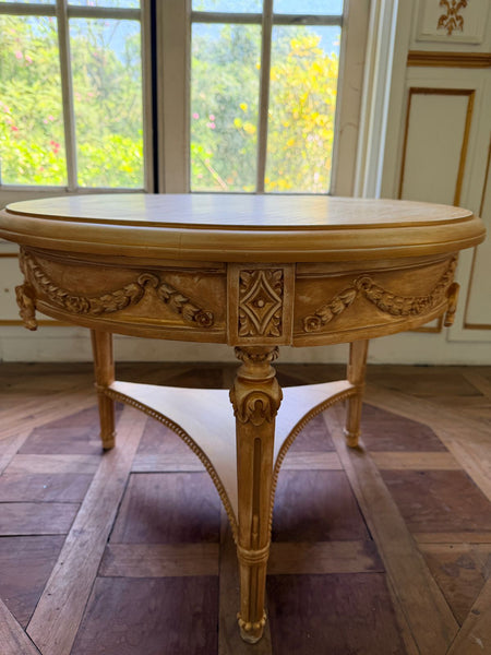 Louis XVI center table with ribbons and wreaths~