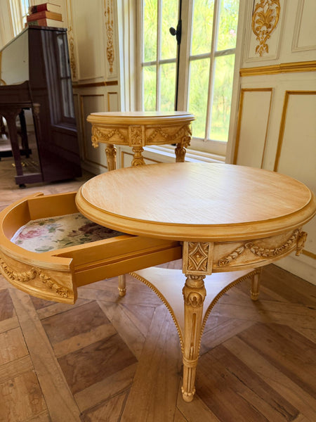 Louis XVI center table with ribbons and wreaths~