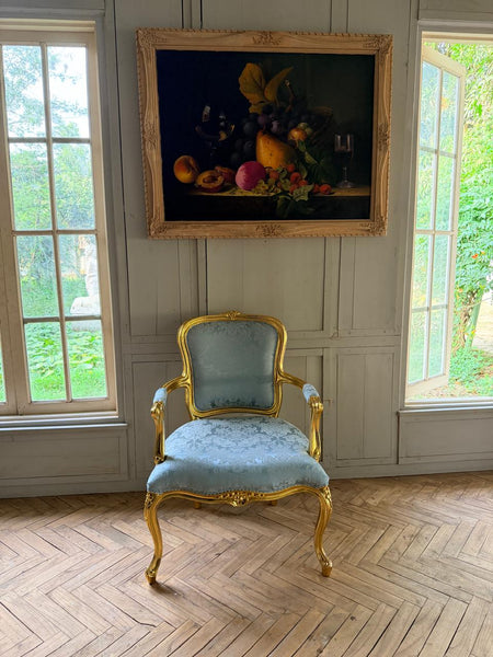 Classic Louis XV fauteuil in damask~