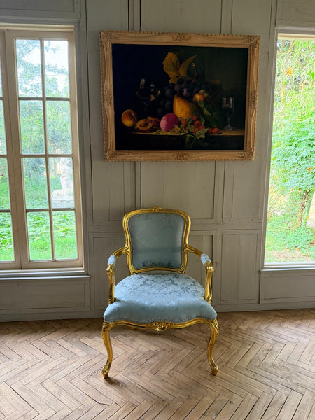 Classic Louis XV fauteuil in damask~