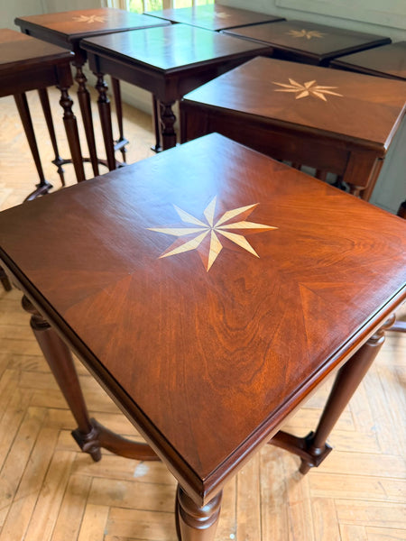 Louis XVI sleek side tables with book matched marquetry~