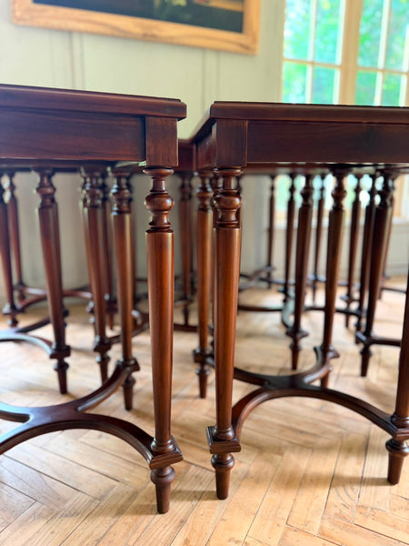 Louis XVI sleek side tables with book matched marquetry~