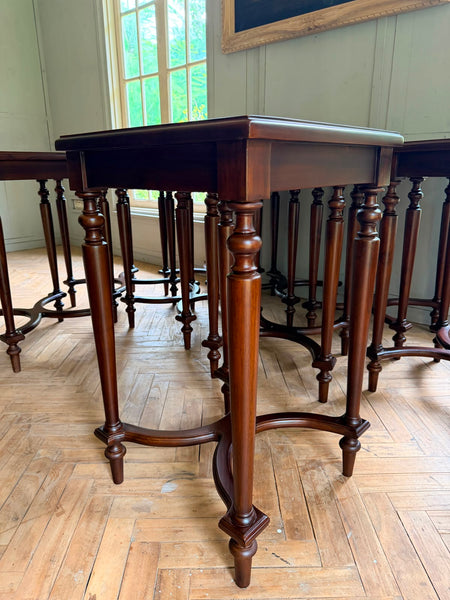 Louis XVI sleek side tables with book matched marquetry~