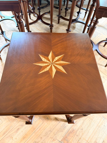 Louis XVI sleek side tables with book matched marquetry~