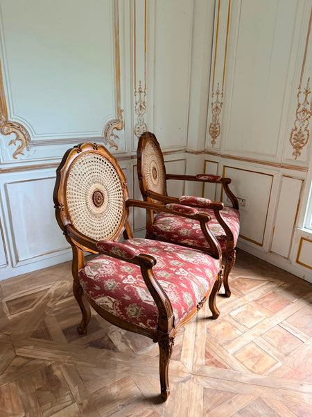 Louis XV transitional wicker back armchair~