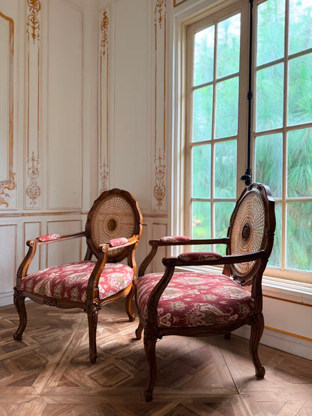 Louis XV transitional wicker back armchair~