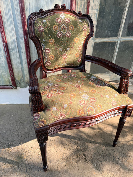 Louis XVI shield back arm chair in dark stain~