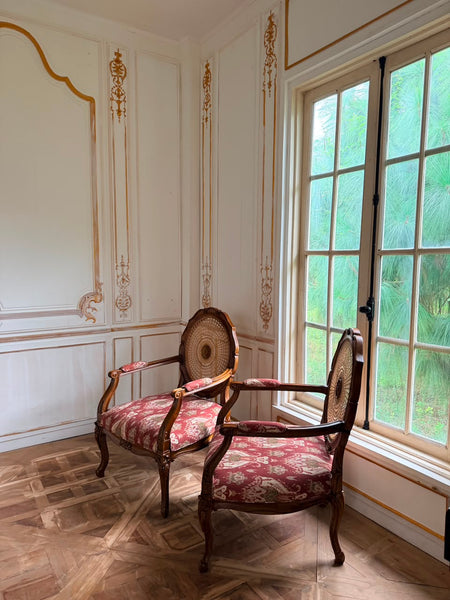 Louis XV transitional wicker back armchair~