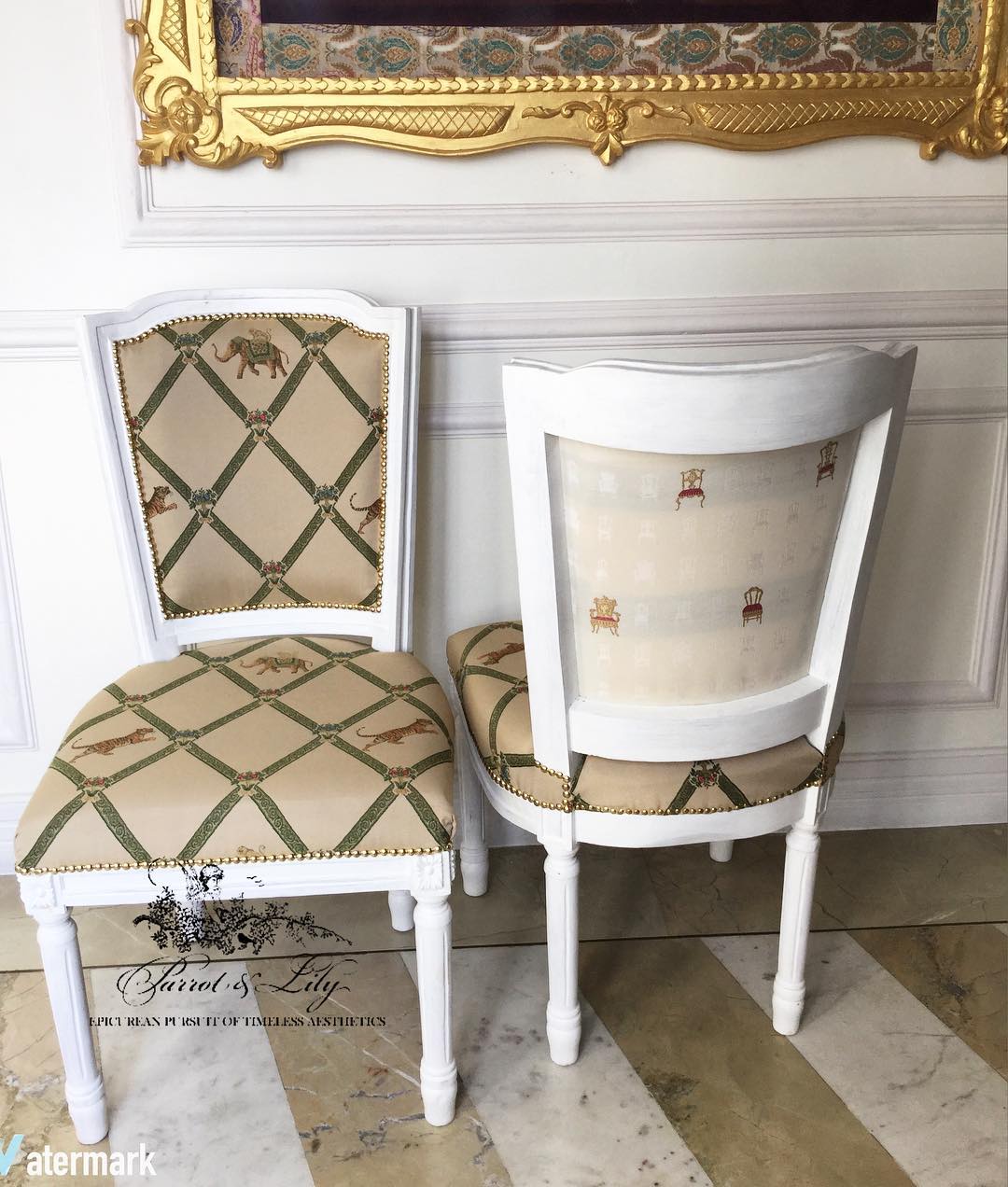Chair inspired by classic Louis XVI, square silhouette