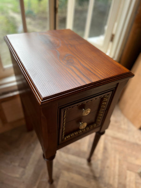 Louis XVI side table / nightstand of subtle country features
