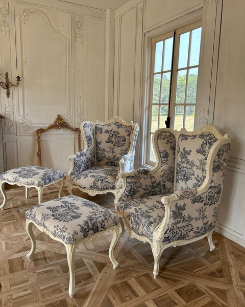 Wing chairs inspired by Louis XV