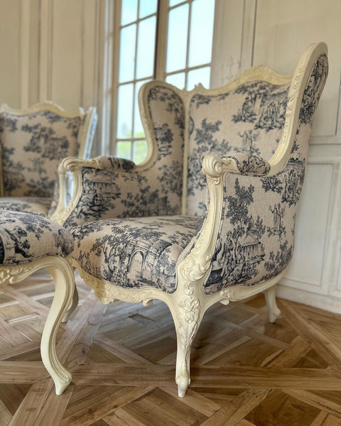 Wing chairs inspired by Louis XV