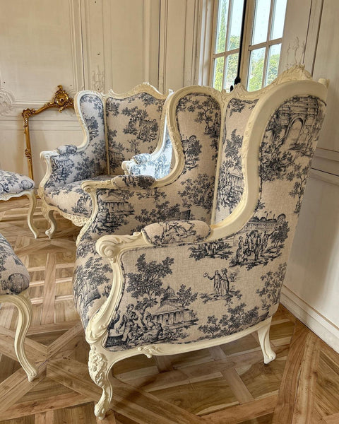 Wing chairs inspired by Louis XV