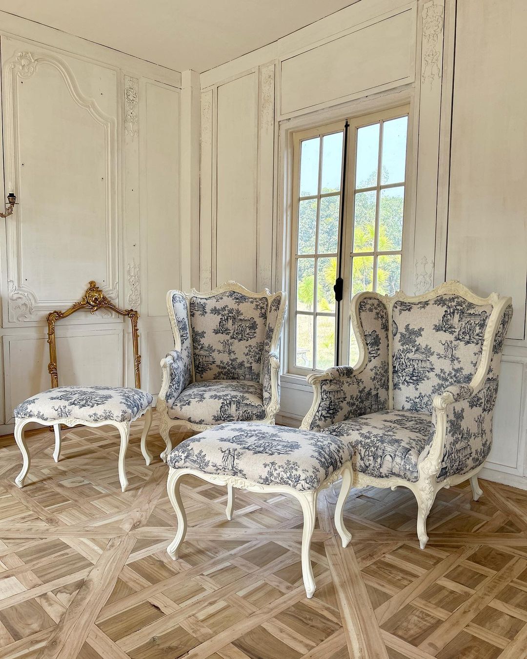 Wing chairs inspired by Louis XV