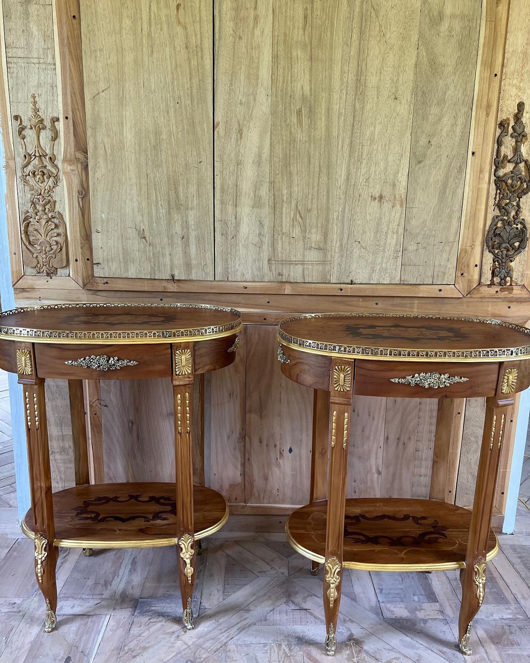 Side tables with exceptional marquetry~