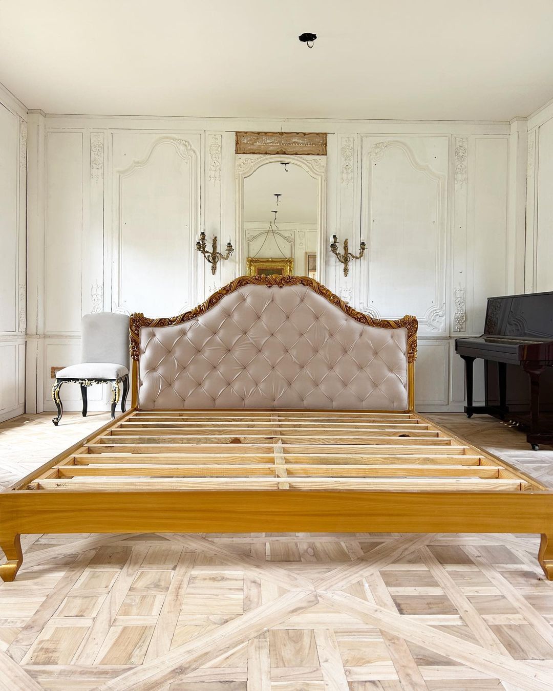 Louis XV bed with upholstered headboard