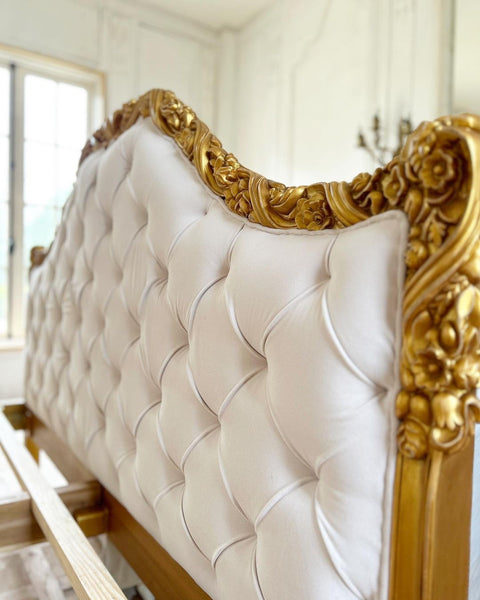 Louis XV bed with upholstered headboard