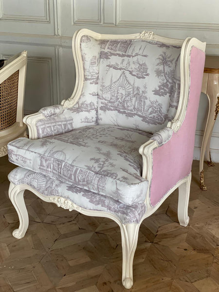 Louis XV wingback chair with transitional motifs