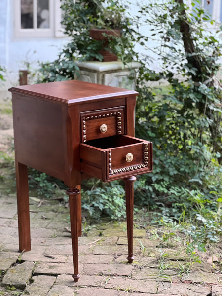 Louis XVI side table / nightstand of subtle country features